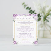 Paarse Floral Quinceañera Budgetvriendelijk Menu (Staand voorkant)