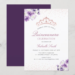 paarse floral Quinceanera-uitnodiging Kaart