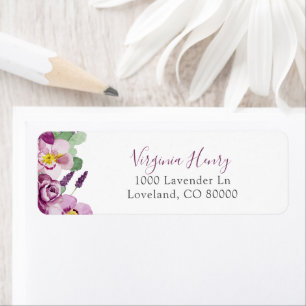 Paarse Floral Return Address Label