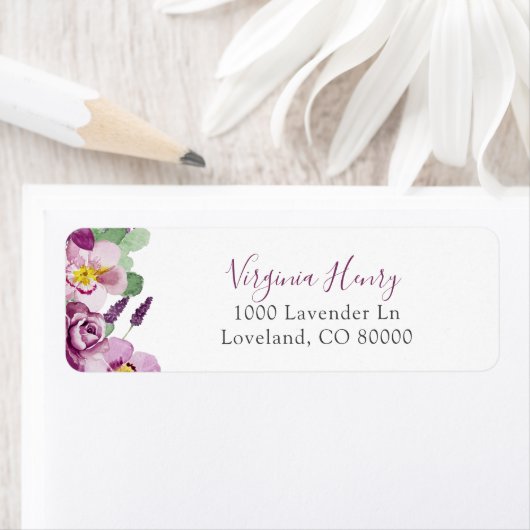 Paarse Floral Return Address Label (Insitu)