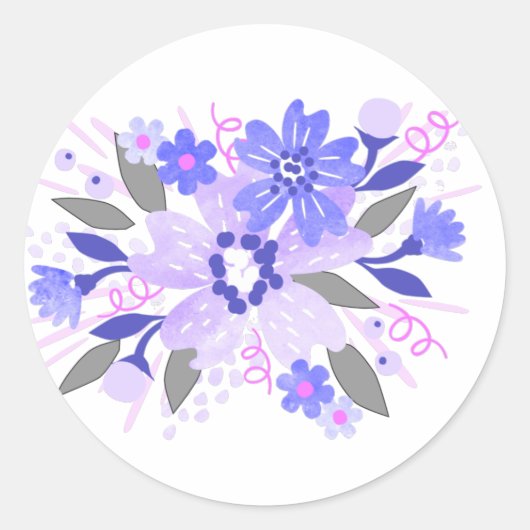 Paarse Floral Ronde Sticker (Voorkant)
