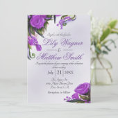 Paarse Floral Roos Greenery Wedding Uitnodiging (Staand voorkant)