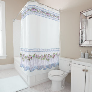 Paarse Floral Ruffled Border Shower Douchegordijn