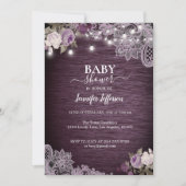 Paarse Floral Rustic Baby shower Uitnodiging (Voorkant)