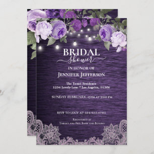 Paarse Floral Rustic Bridal Shower Kaart