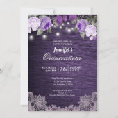 Paarse Floral Rustic Quinceanera Uitnodiging (Voorkant)