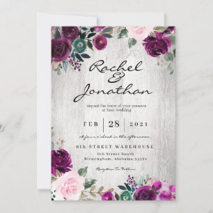 Paarse Floral Rustic Wedding Kaart
