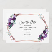 Paarse Floral Script Geometric Modern Wedding Save The Date (Voorkant / Achterkant)