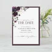Paarse Floral Script Photo Weddenschap Save the Da Save The Date (Staand voorkant)