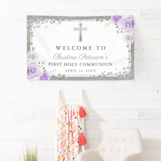 Paarse Floral Silver First Heilige Communauteit We Spandoek (Insitu)