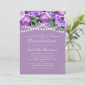 Paarse Floral Silver Glitter Quinceañera Kaart (Staand voorkant)