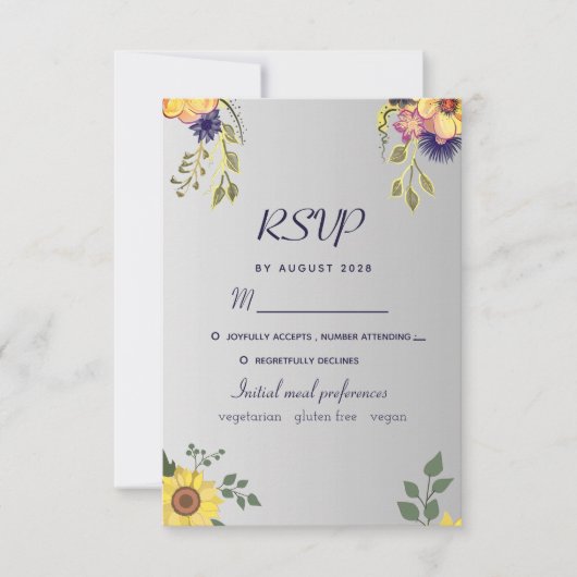 Paarse Floral Silver Wedding RSVP Kaart (Voorkant)