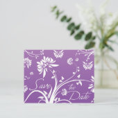Paarse Floral sparen de Briefkaarten van de Datum (Staand voorkant)