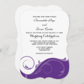 Paarse Floral Swirl Bracket Wedding Invitae Kaart (Voorkant / Achterkant)
