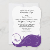 Paarse Floral Swirl Bracket Wedding Invitae Kaart (Voorkant)