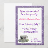 Paarse Floral Tea Party Kaart (Voorkant / Achterkant)