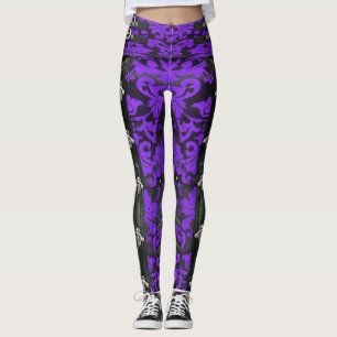 Paarse Floral Victoriaans Steampunk Spandex Leggin Leggings