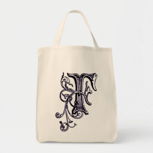 Paarse Floral Vine Monogram "F" - Bag Tote Bag