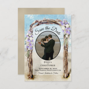 Paarse Floral Waterverf Beach Arbor foto bruiloft Save The Date