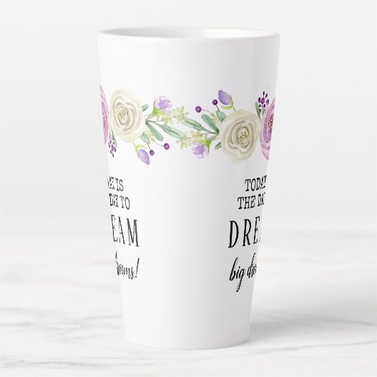 Paarse Floral Waterverf Dream Big Dreams Latte Mok (Voorkant)