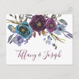 Paarse Floral Waterverf Elegant Wedding RSVP Uitnodiging Briefkaart