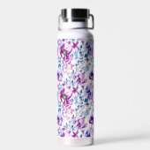 Paarse Floral Waterverf Monogrammen Waterfles (Achterkant)