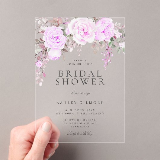 Paarse Floral Waterverf Vrijgezellenfeest Acryl Uitnodigingen (Insitu (Draagbaar))