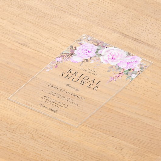 Paarse Floral Waterverf Vrijgezellenfeest Acryl Uitnodigingen (Laagn)