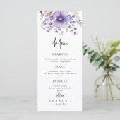 Paarse Floral Waterverf Wedding Menu (Staand voorkant)