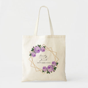 Paarse Floral Wed Elegant Gold Glitter Geometric Tote Bag