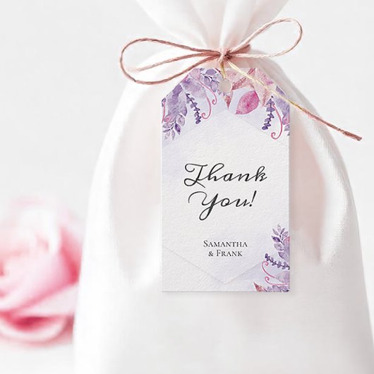 Paarse Floral Weddenschap Hartelijk dank Cadeaulabel
