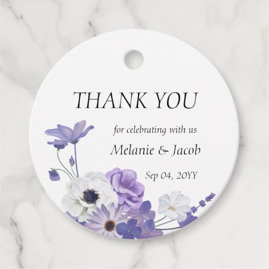 Paarse Floral Wedding Bedankjes Labels (Voorkant)