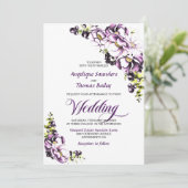Paarse Floral Wedding Kaart (Staand voorkant)