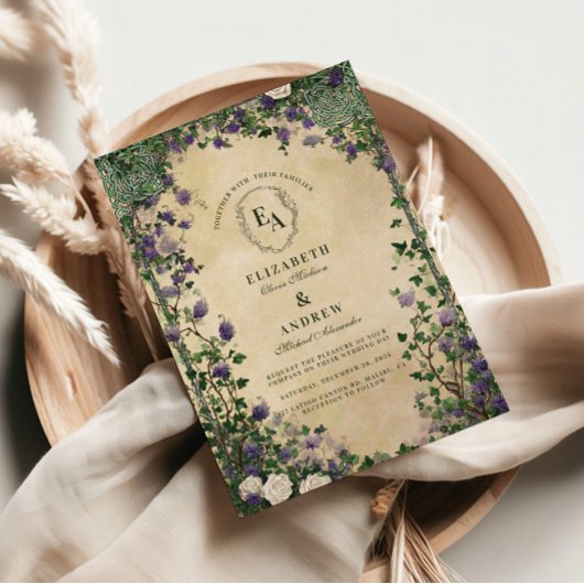  Paarse Floral Wedding Kaart