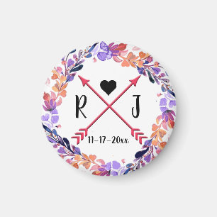 Paarse Floral Wedding Monogram Wreatdesign Magneet