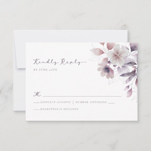 Paarse Floral Wedding RSVP Kaartje (Voorkant)