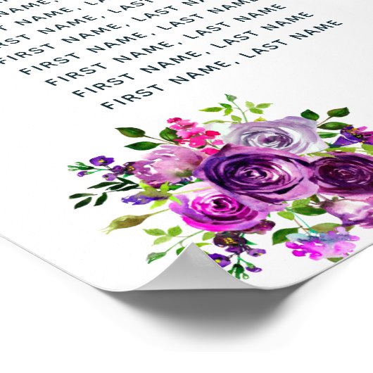 Paarse Floral Wedding Seating Chart Poster (Hoek)