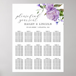 Paarse Floral Wedding Seating Chart Poster
