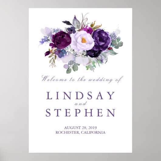 Paarse Floral Weduwschap Welkomstteken Poster (Voorkant)