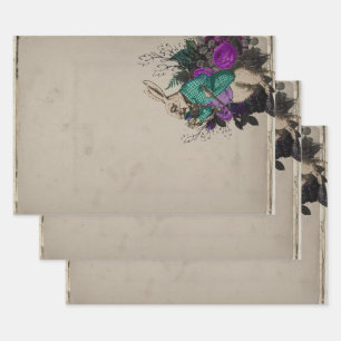 Paarse Floral White Rabbit Alice in Wonderland Inpakpapier Vel