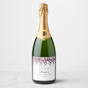 Paarse Floral Wine Label Sparkling Wijnetiket