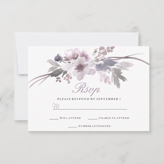 Paarse Floral Winter Wedding RSVP (Voorkant)
