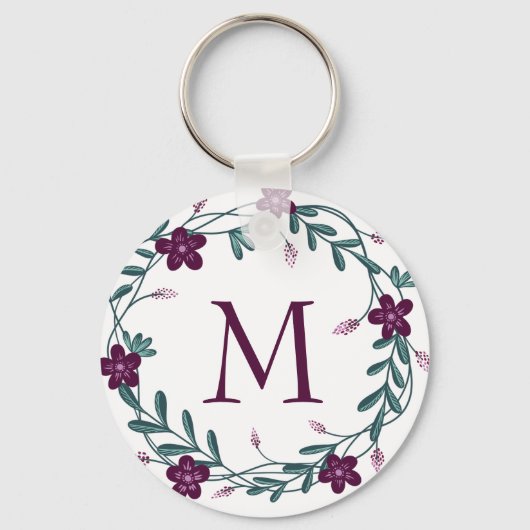 Paarse Floral Wreath Sleutelhanger (Voorkant)
