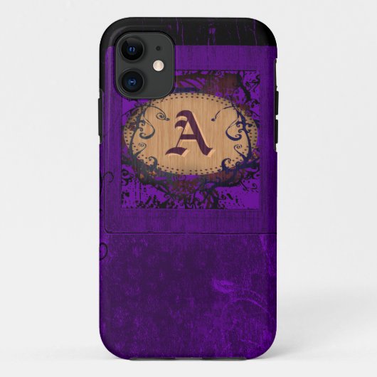  paarse florale en monogram A Case-Mate iPhone Case (Achterkant)