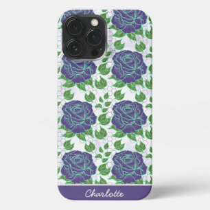 Paarse florale naadloze patroon, gepersonaliseerde iPhone 13 pro max hoesje