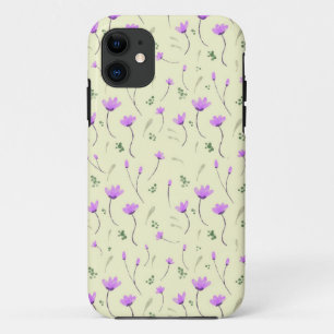 paarse florale patroon op geel iPhone 11 hoesje