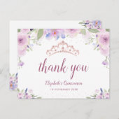 paarse florale tiara quinceanera bedankt! uitnodiging briefkaart (Voorkant / Achterkant)