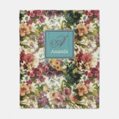  paarse florale witte patroonmonogram fleece deken (Voorkant)