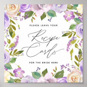 Paarse Florals Calligrafie Script Recipcard Sign Poster