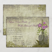 Paarse Flower Bottle Vintage bruiloft uitnodiging (Voorkant / Achterkant)